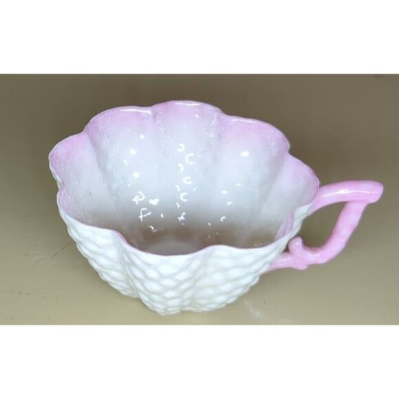 Antique Belleek 2nd Black Mark Pine Cone Tea Cup ONLY RARE Pink Porcelain - Picture 1 of 13